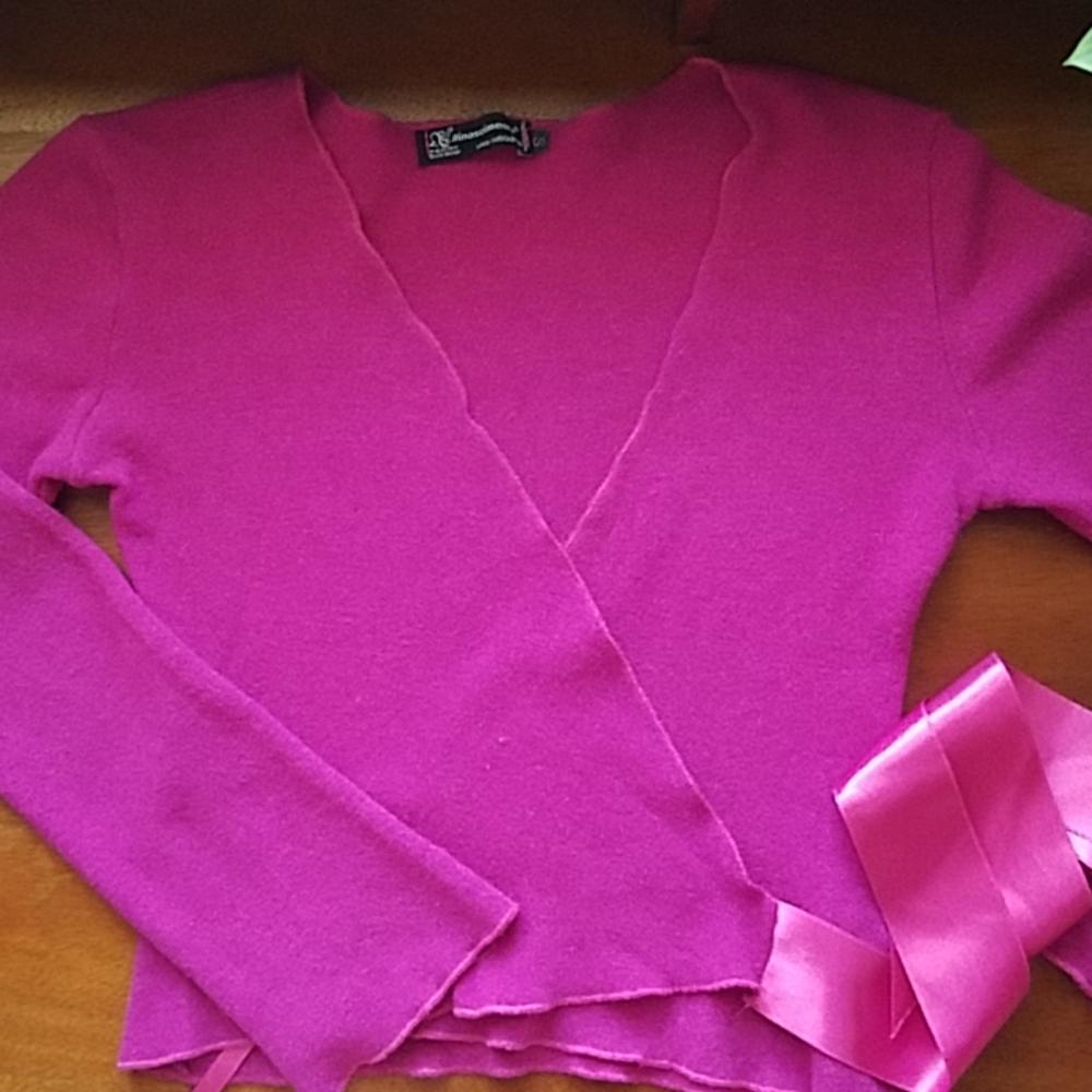 Fuchsia wool angora cropped wrap cardigan XS